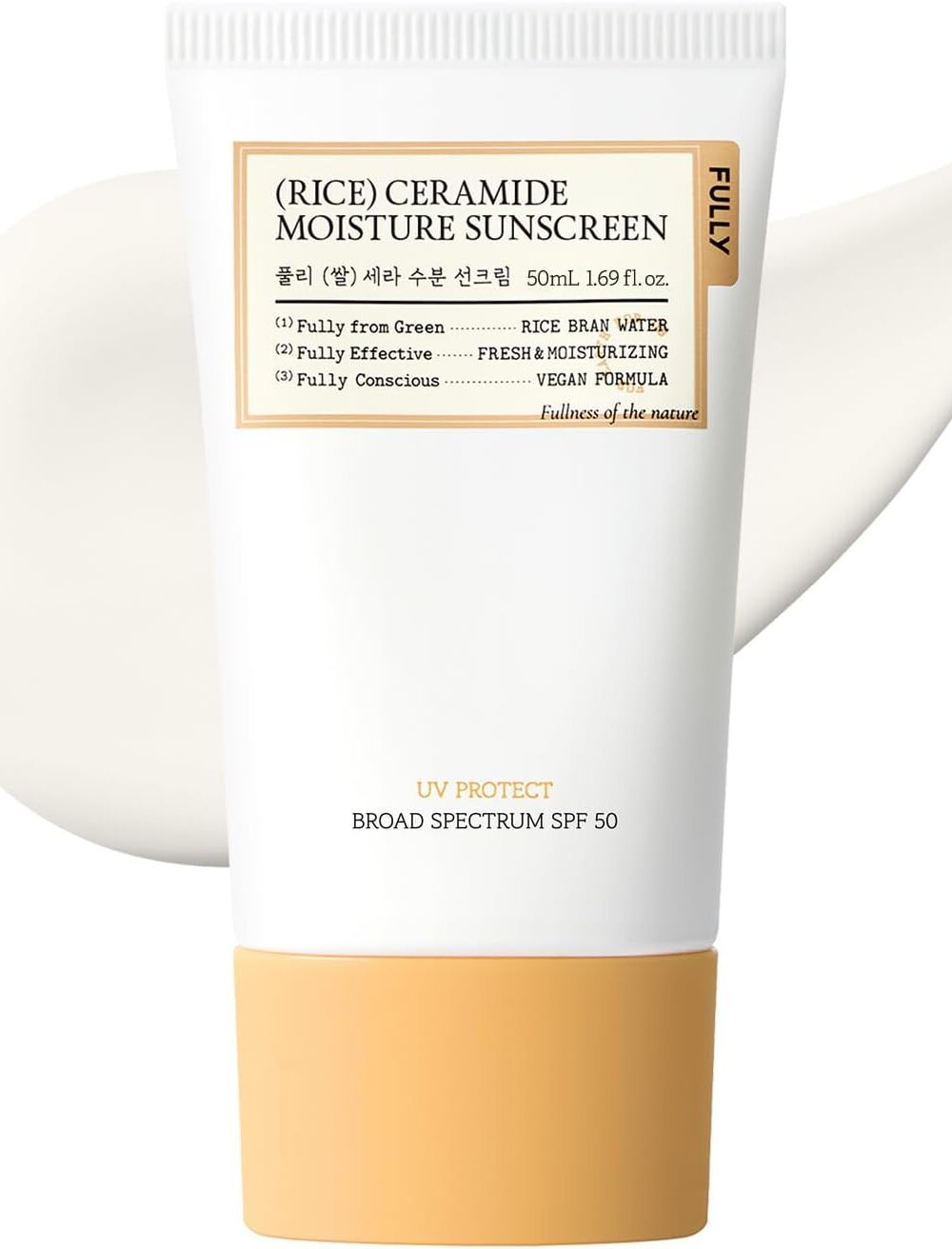 FULLY Rice Ceramide Moisture Sunscreen, SPF 50, No White Cast, 1.69 fl oz